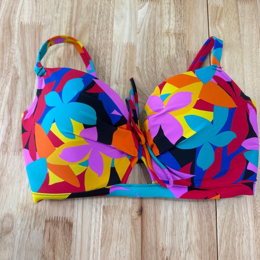 Pour Moi 34G Bikini Top Colorful Swimwear Back Closure Adjustable Straps